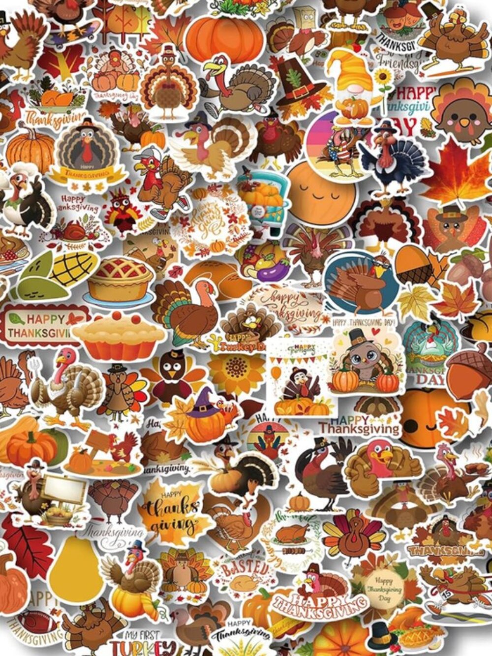 25 Fall Thanksgiving Vinyl Stickers 2-3" | Pumpkin Turkey Autumn Leaf Decals